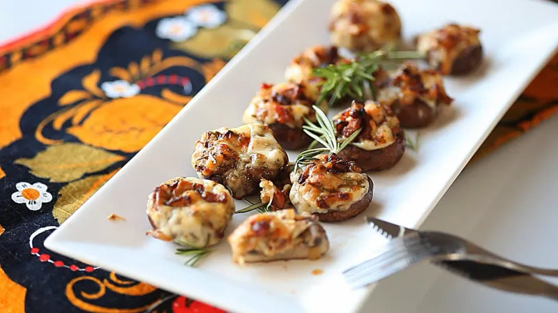 Champignons gevuld met spek en rozemarijn