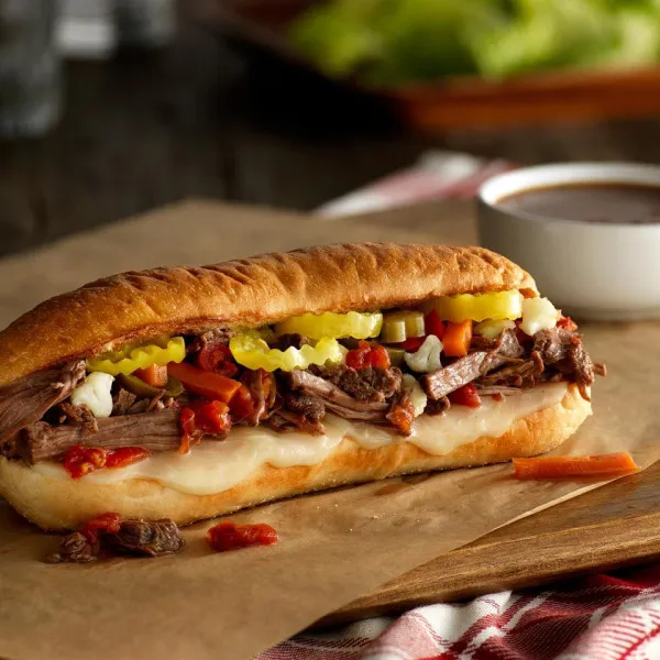Langzaam Gekookte Italiaanse Vlees Hoagies