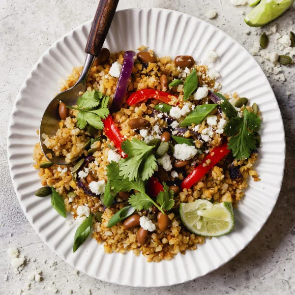 Bloemkool Fajita Kommen Met Rijst En Bonen