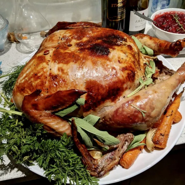 Gevulde kalkoen met eend en kip (Turducken)