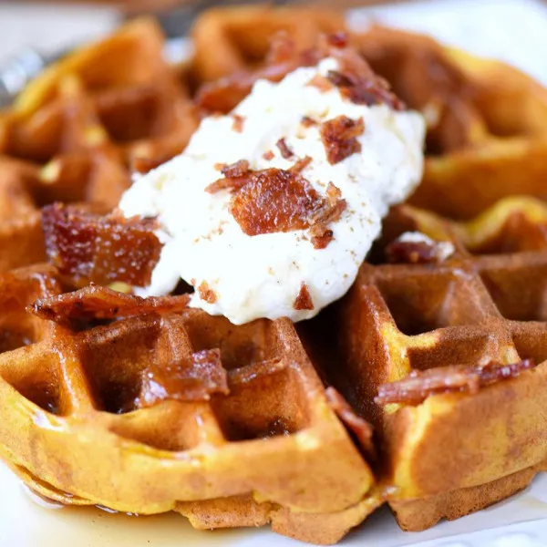 Pompoenwafels, Specerijen, Ahornsiroop en Spek